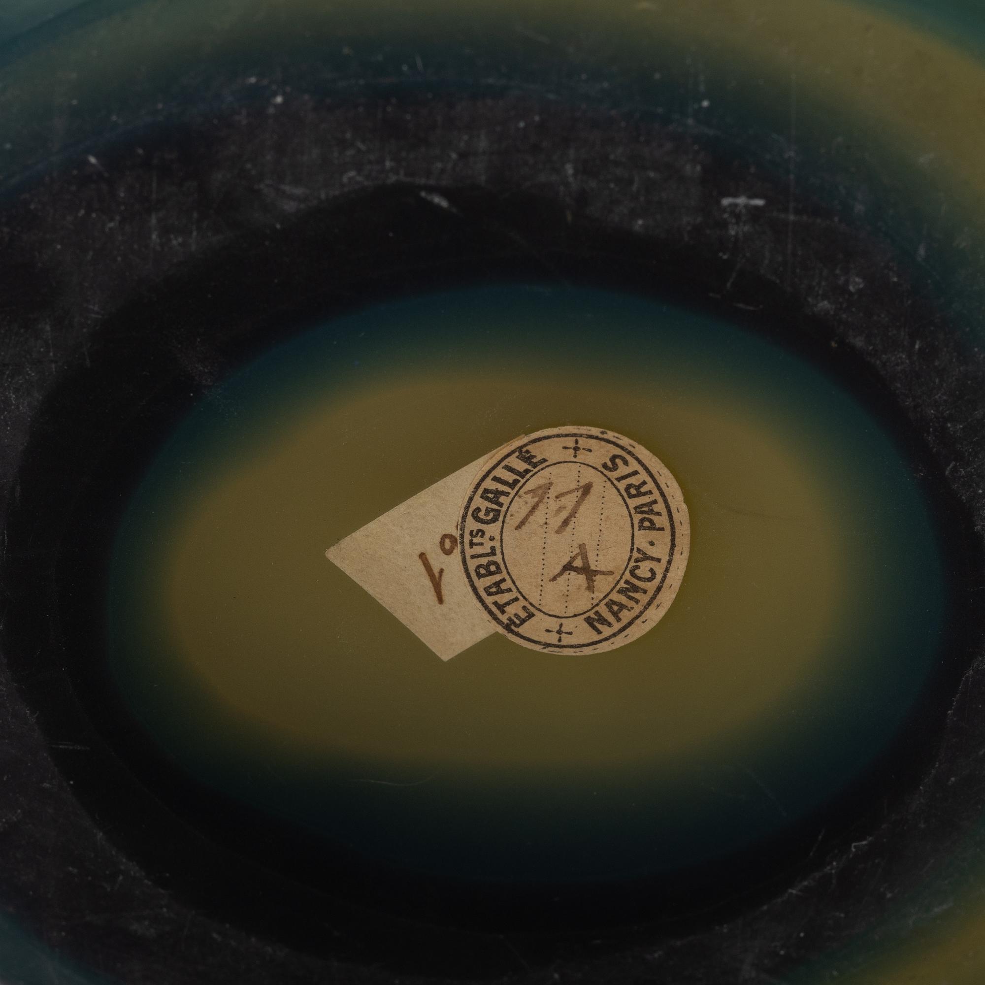 Emile Gallé, bordslampa, överfångsglas, Étabilssements Gallé, Nancy Frankrike 1920-tal.