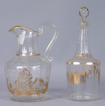 KANNA samt KARAFF, glas, 1800/1900-tal.