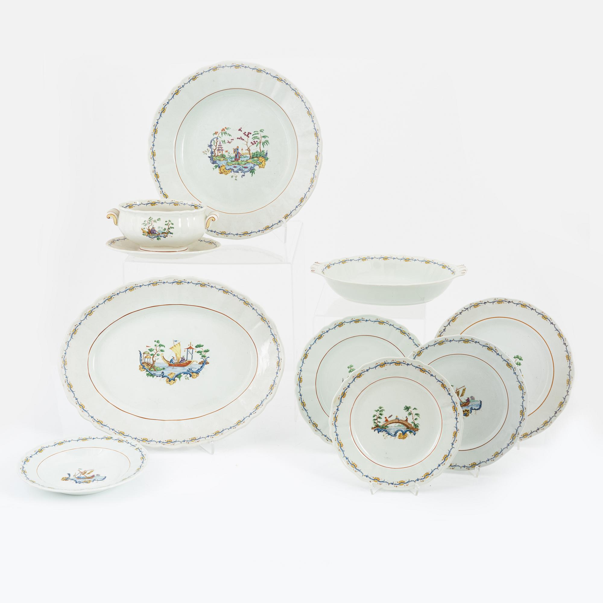 Matservis, flintgods, 85 delar,  "Mahjong", Rörstrand, 1900-talets första hälft.