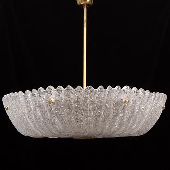 Orrefors, a brass and glass ceiling light, second half of the 20th century.