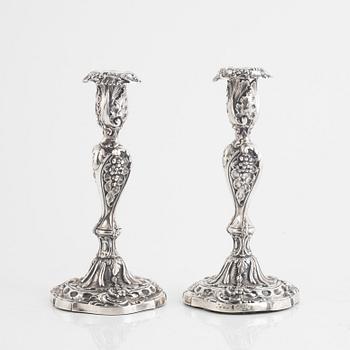 A Pair of Swedish Silver Rococo-Revival Candlesticks, mark of Christopher Creutz, Stockholm 1862.