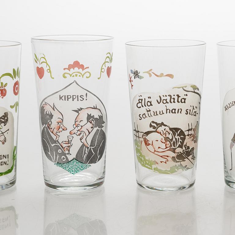 Eight 1930's drinking glasses.