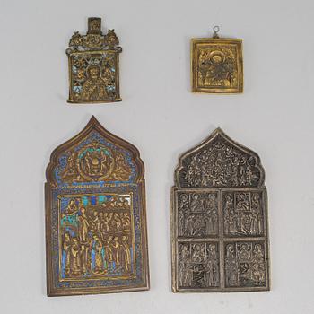 Four Russian brass icons, 19th century.