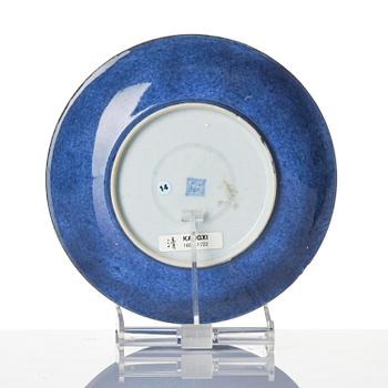 A powder blue dish, Qing dynasty, Kangxi (1662-1722).