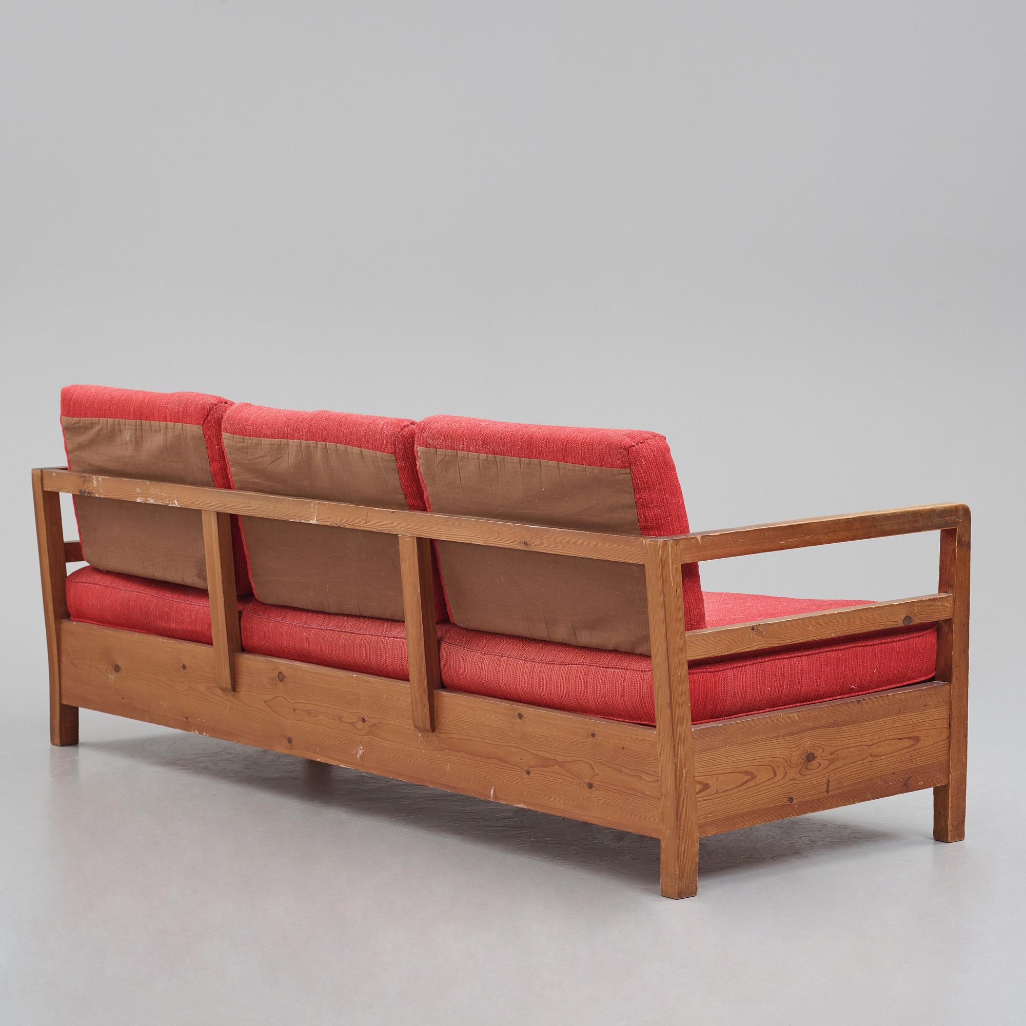 Axel Einar Hjorth, a stained pine sofa 'Sport', Nordiska Kompaniet Sweden, late 1930s.