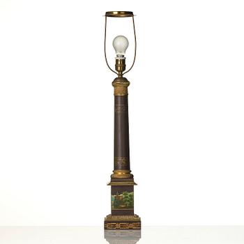 A presumably German late Empire tole-peinte lamp, ca 1830.
