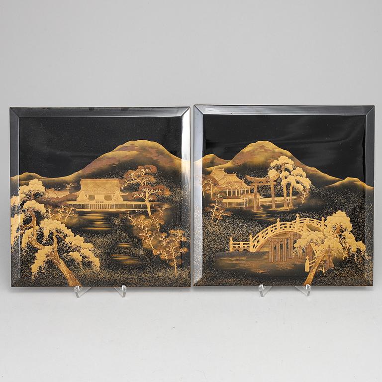 Two Japanese lacquer panels, 19th Century.