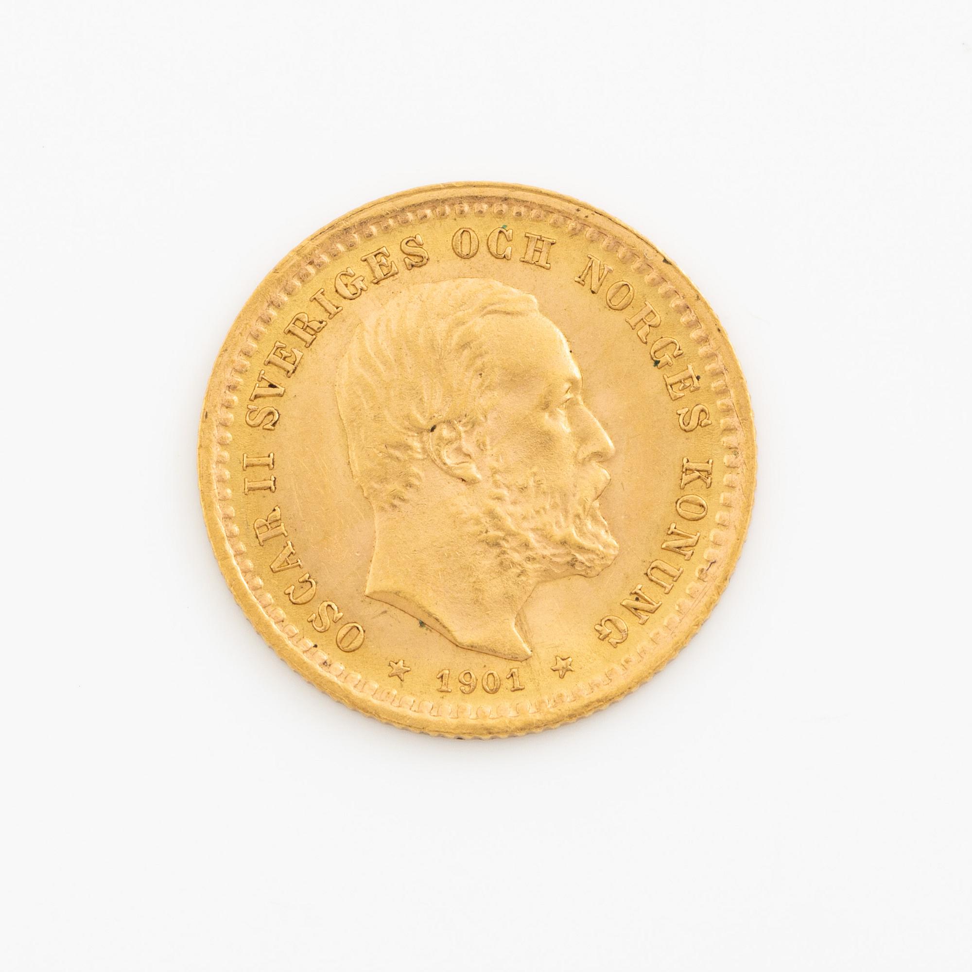 Gold coin, Sweden, Oscar II 5 kr, 1901.