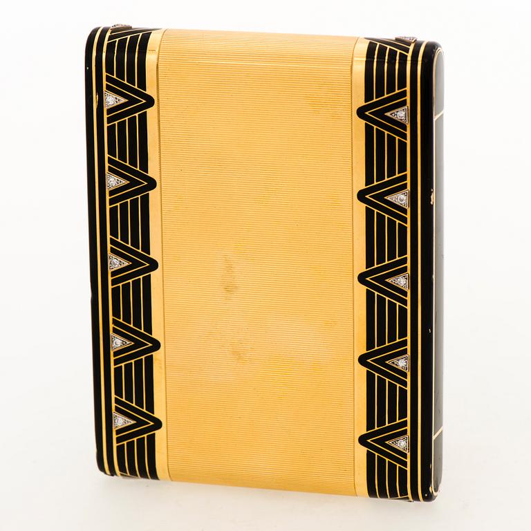 Cartier Art Deco cigarettetui 18K guld med svart emalj och åttkantslipade diamanter.