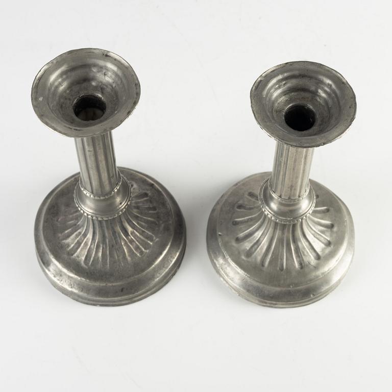 A pair of Gustavian pewter candlesticks, mark of Johan Gustaf Rydman, Stockholm 1785.