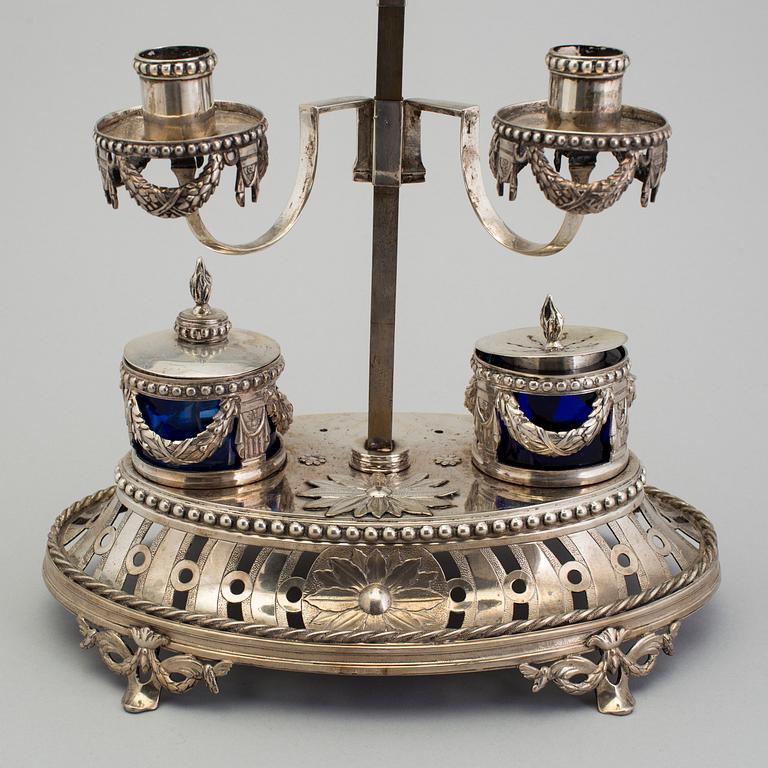 A Swedish 18th century silver desk-lamp, marked Wilhelm Smedberg, Karlstad 1788.