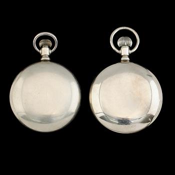 FICKUR, 2 st, nickel, bl a Elgin, omkring år 1900.