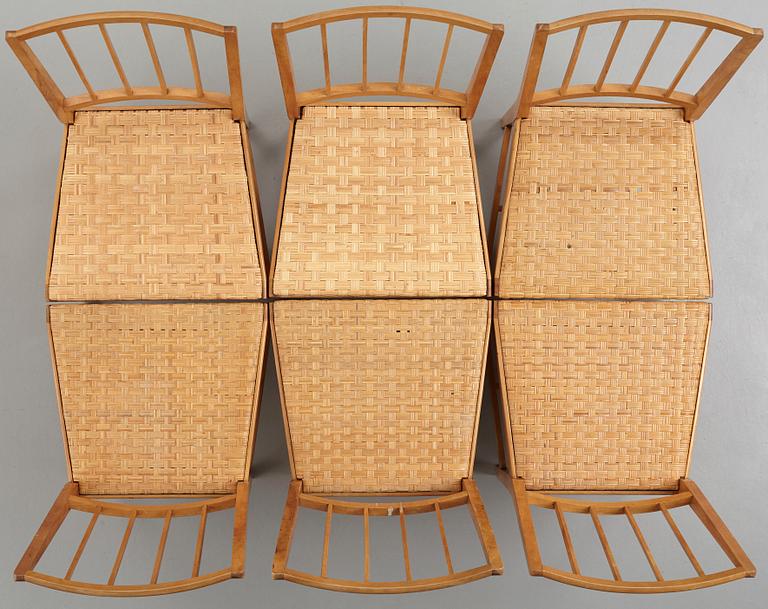 JOSEF FRANK, a set of six elm and rattan dining chairs, model 800.