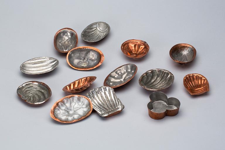 KAKFORMAR, 14 st, koppar, 1800-tal.