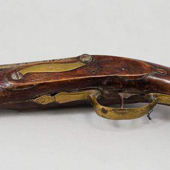 Two percussion lock pistols from around year 1800. Changed from flint lock to percussion lock.