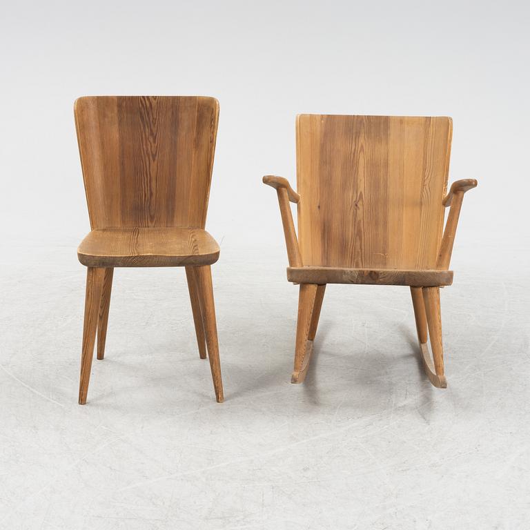 Göran Malmvall, stolar 4 st samt gungstol, Svensk Fur, 1900-talets mitt.