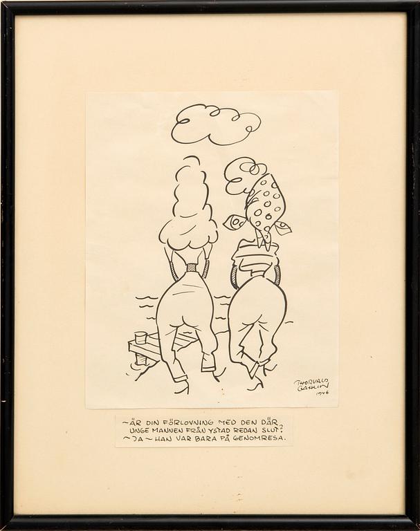 Torvald Gahlin, ink drawing signed and dated 1946.