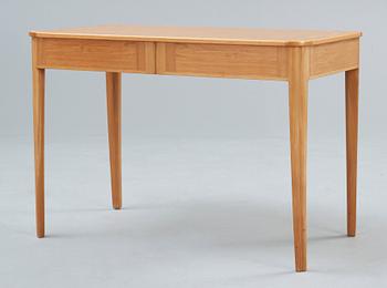 A Carl Malmsten elm table, the top with inlays of different kinds of woods, Sweden 1941-42.