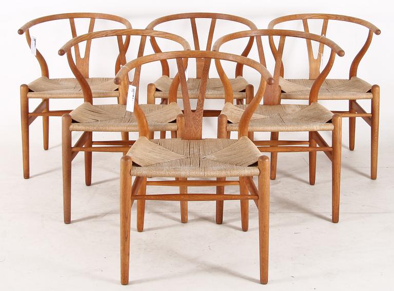 KARMSTOLAR, 6 st, "Y-stolen", Hans J Wegner, Carl Hansen & Sön, Danmark, 1974.