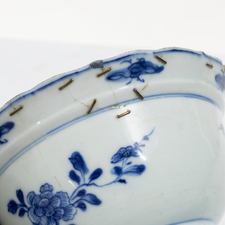 A blue and white butter dish with stand and cover, and a blue and white bowl with cover, China, Qianlong (1736-95).