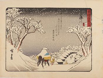 Ando Utagawa Hiroshige, after, a set of 56 woodblock prints in colours, mid 20th century.