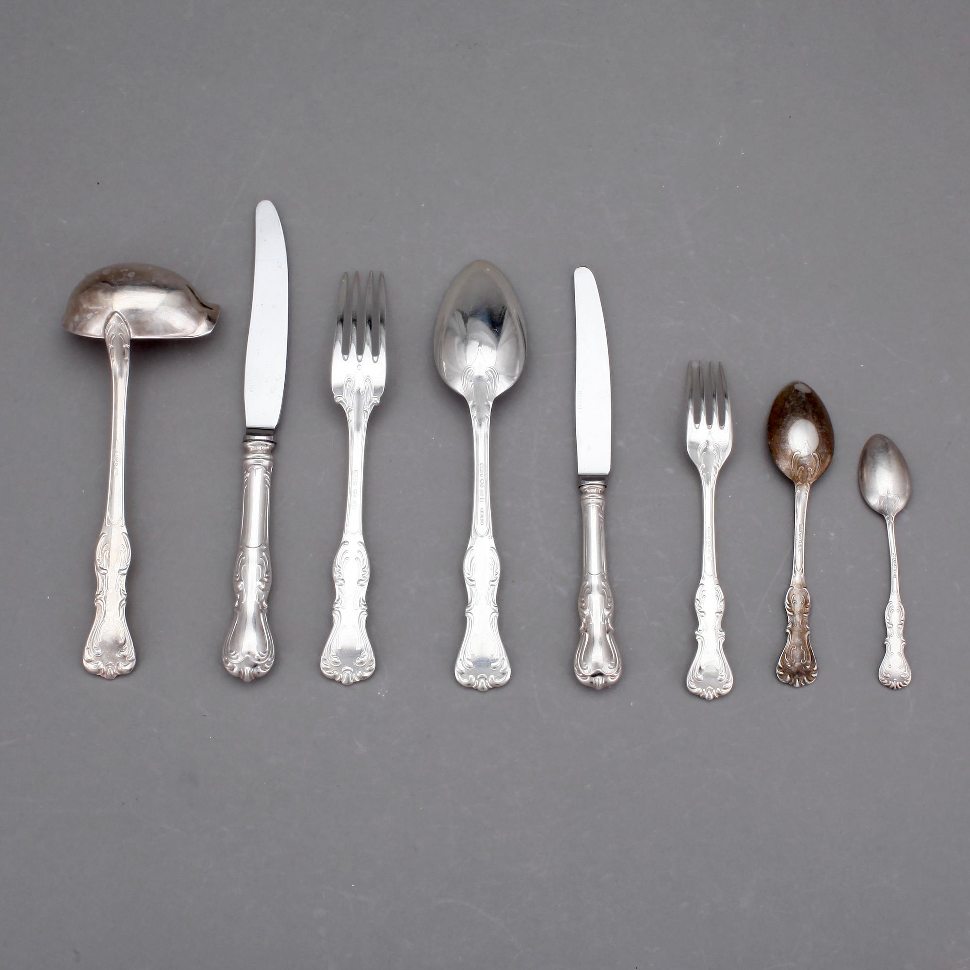 BESTICKSERVIS, 174 delar, silver, GAB, Stockholm, vikt 4658 gram exklusive knivar med stålblad.