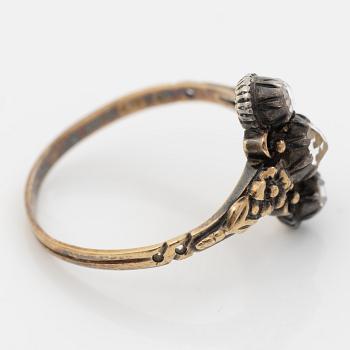 Ring, 18K gold and silver with rose-cut stones, 19th century.