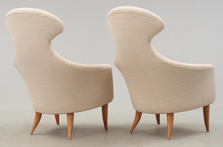 A pair of Kerstin Hörlin Holmquist 'Stora Eva' armchairs, Paradise group, Triva-series, Nordiska Kompaniet, 1950's-60's.