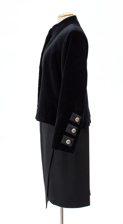 An two-piece Yves Saint Laurent suit, prob winter 1991.