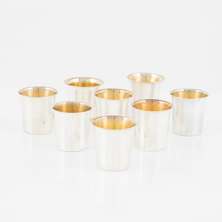 Eight pracel gilt silver vodka cups, mark of Befa and Tesi, Gothenburg 1950-80s.