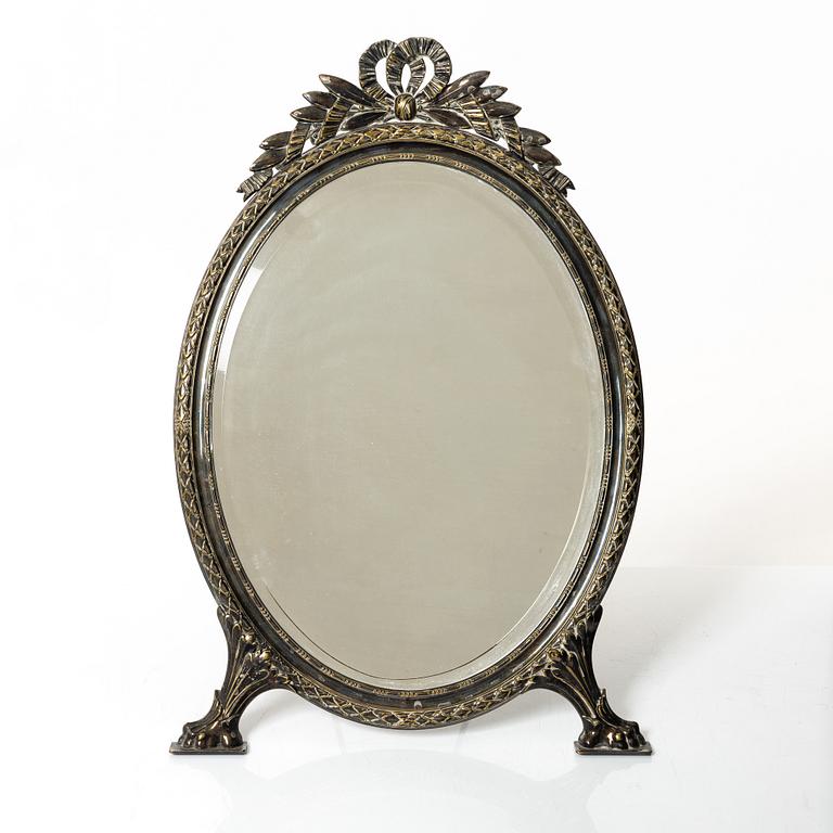 A silver plated table mirror, Gustavian style, 20th Century.