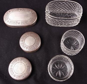 PARTI DIVERSE SILVER OCH NYSILVER, 6 delar, sent 1800-tal till tidigt 1900-tal.