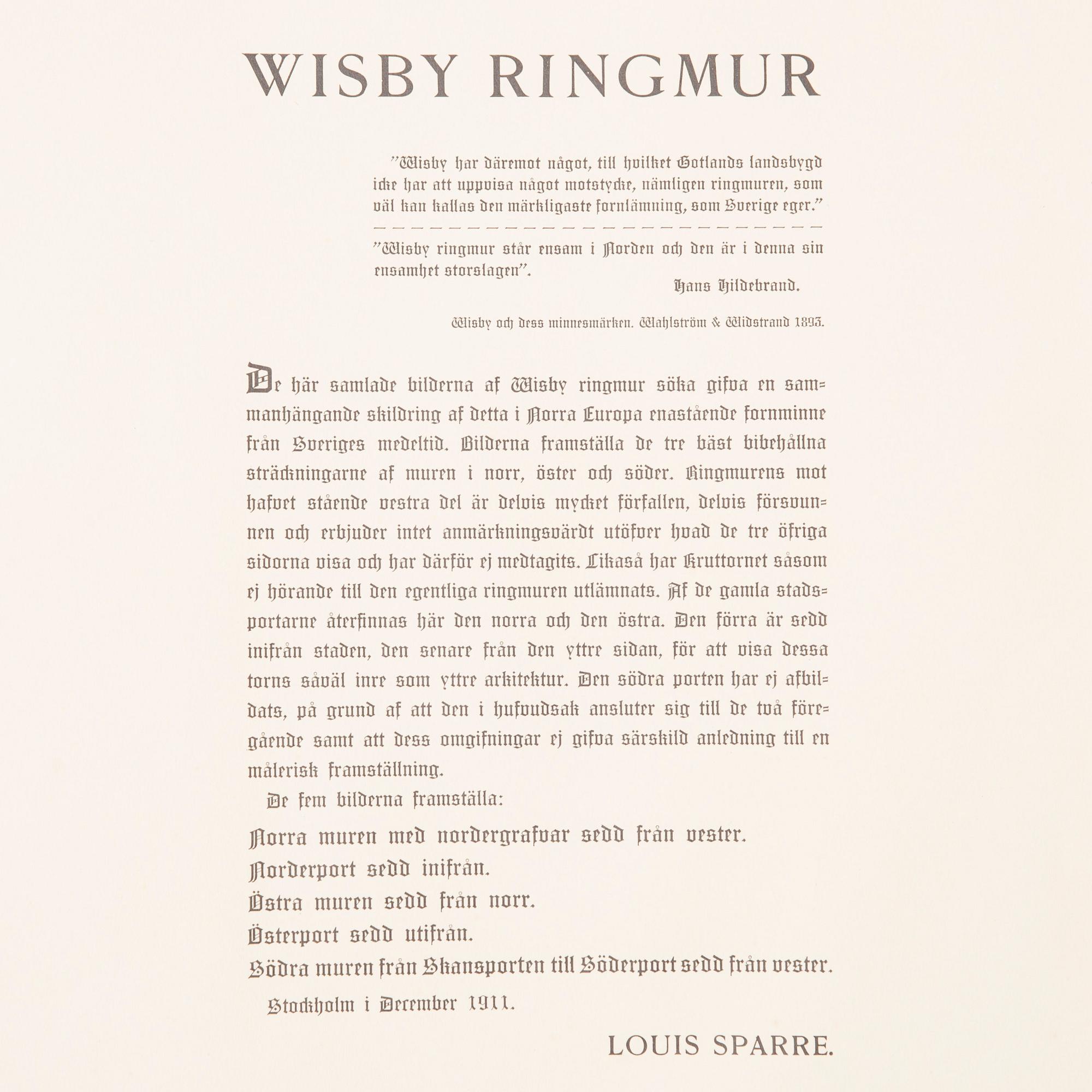 LOUIS SPARRE, grafikmapp, litografier 9 st, signerade och daterade Wisby 1911.