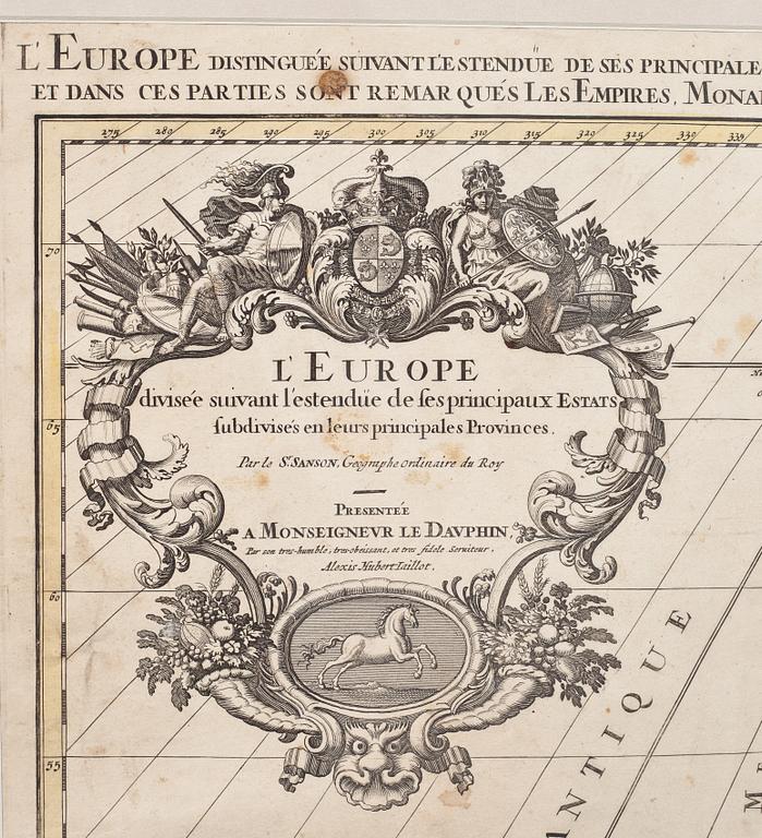 KARTA, HUBERT JAILLOT, kolorerad. "L´EUROPE" 1692.