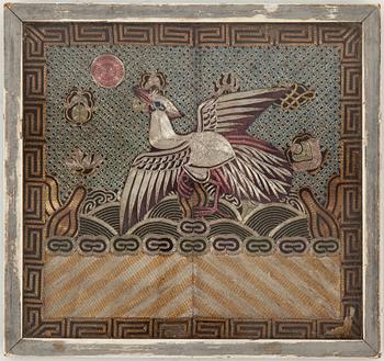 RANK BADGE, silk, a so called Buzi. 29 x 30 cm. China 20th century.