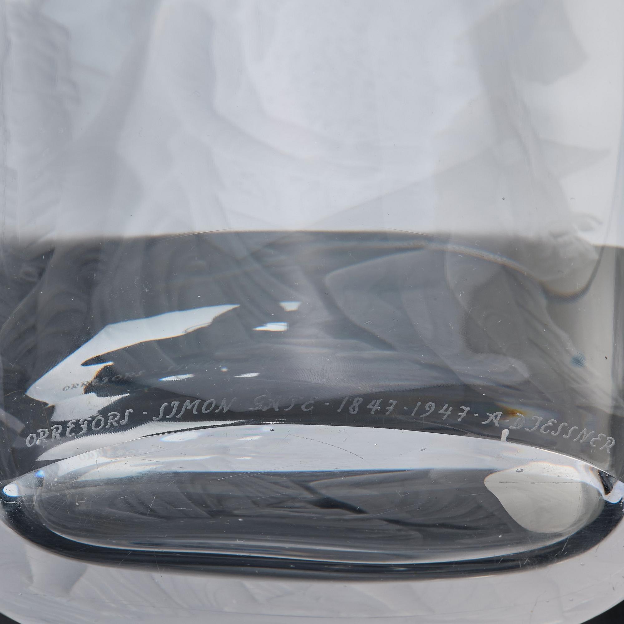 Simon Gate, an engraved glass vase, Orrefors, Sweden 1947, engraved by Arthur Diessner.