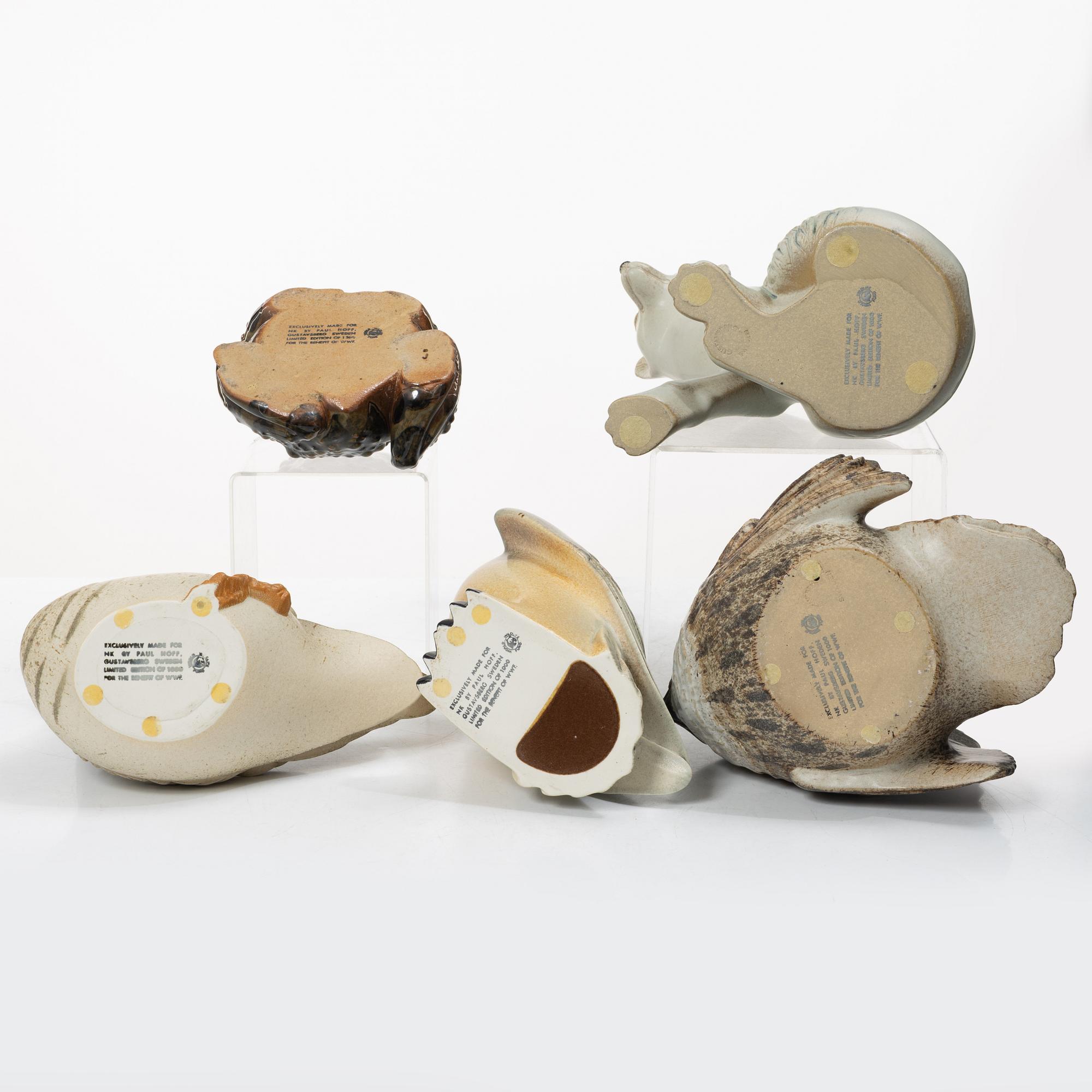 Paul Hoff, Figurines, 5 pieces, Gustavsberg for NK, Nordiska Kompaniet in collaboration with WWF.