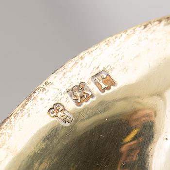 A mustard pot, a pepper pot, a salt cellar, silver, London, England, early 20th century. Weigth ca 412 grams.