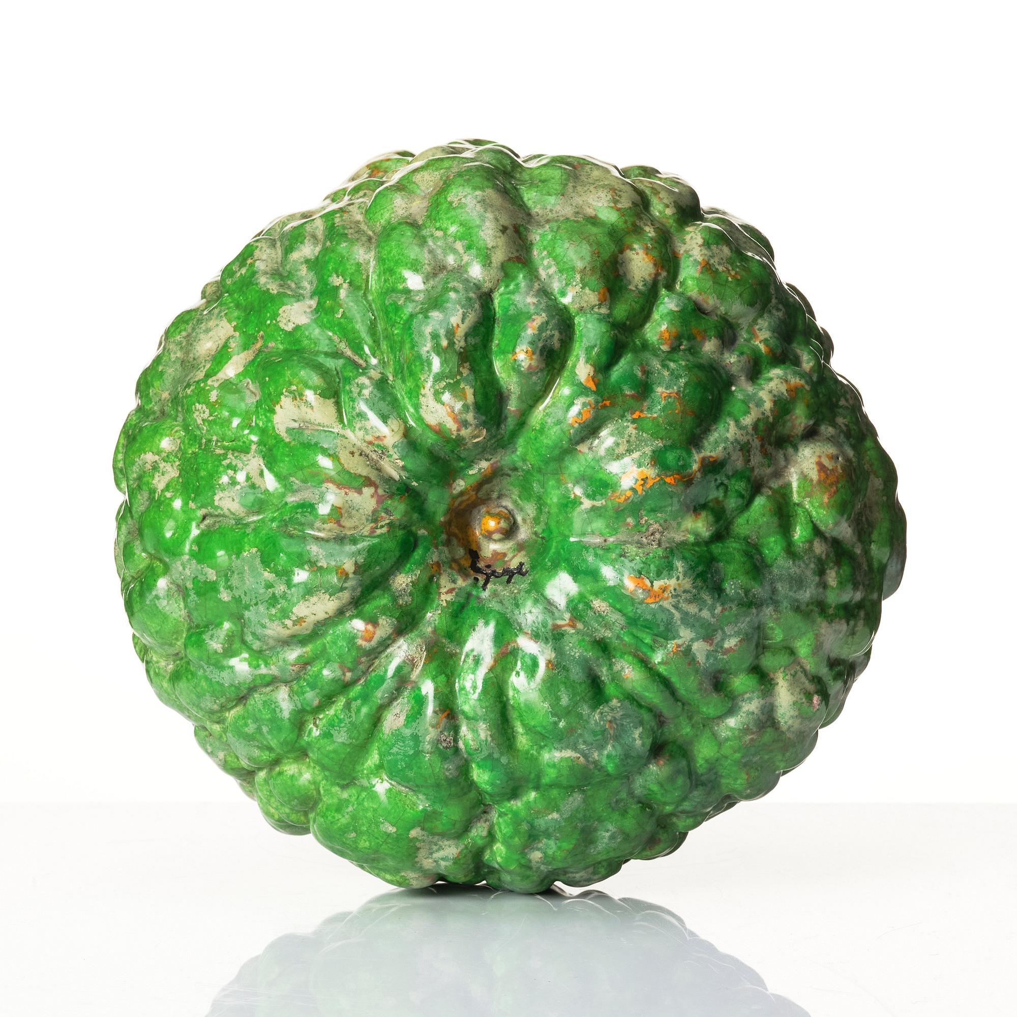 Hans Hedberg, a green glazed faience sculpture of a pumpkin, Biot, France.