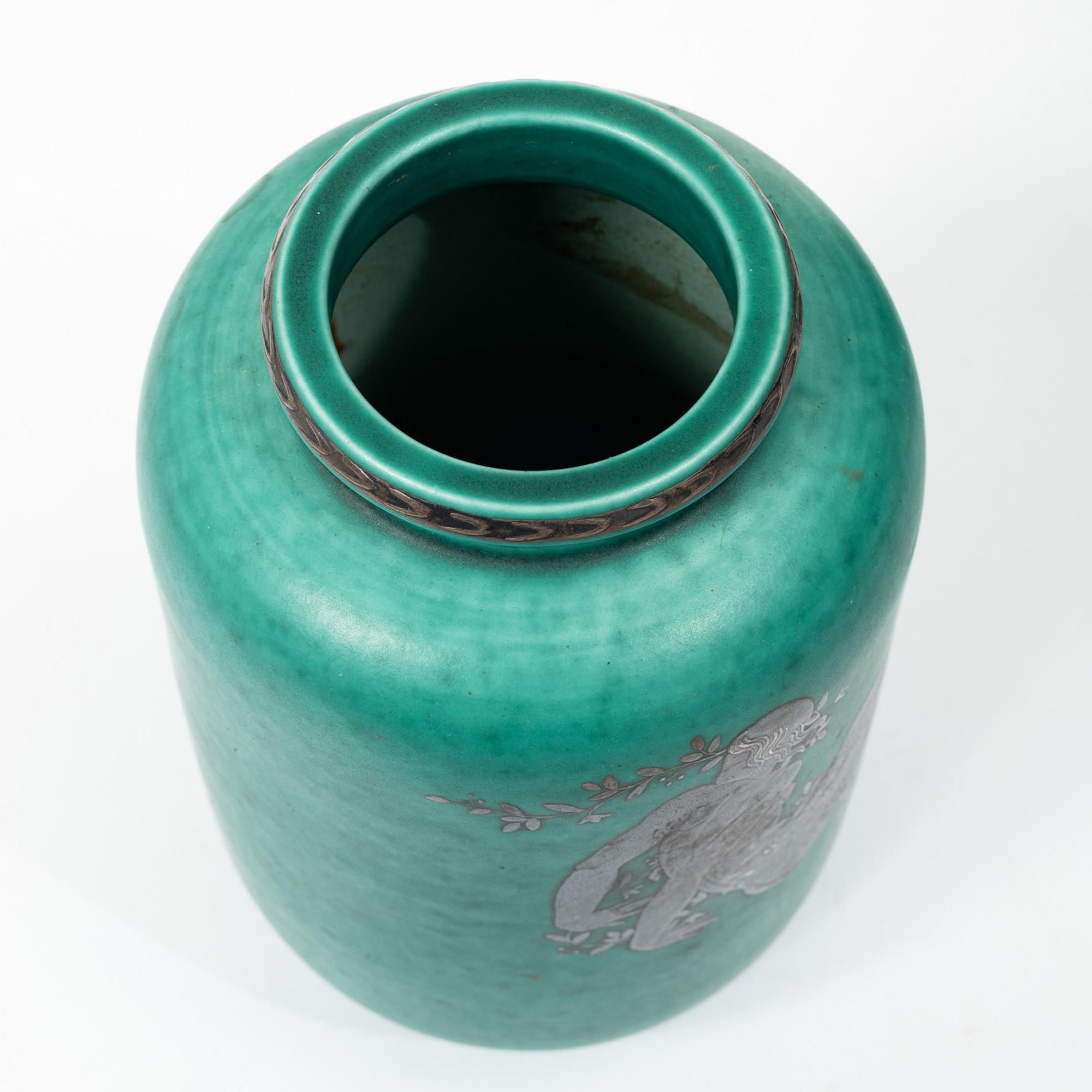 Wilhelm Kåge, vaser, 2 st, stengods, "Argenta", Gustavsberg, 1900-talets mitt.