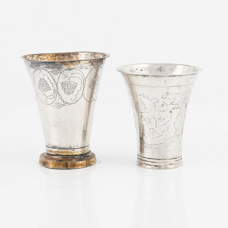 Two Swedish Silver Beakers, 18-19th century.