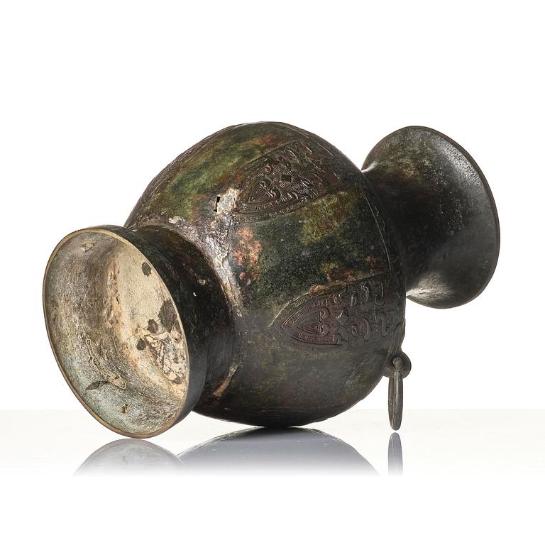 A large archaistic bronze wine vessel, Hu, Ming dynasty (1368-1644).