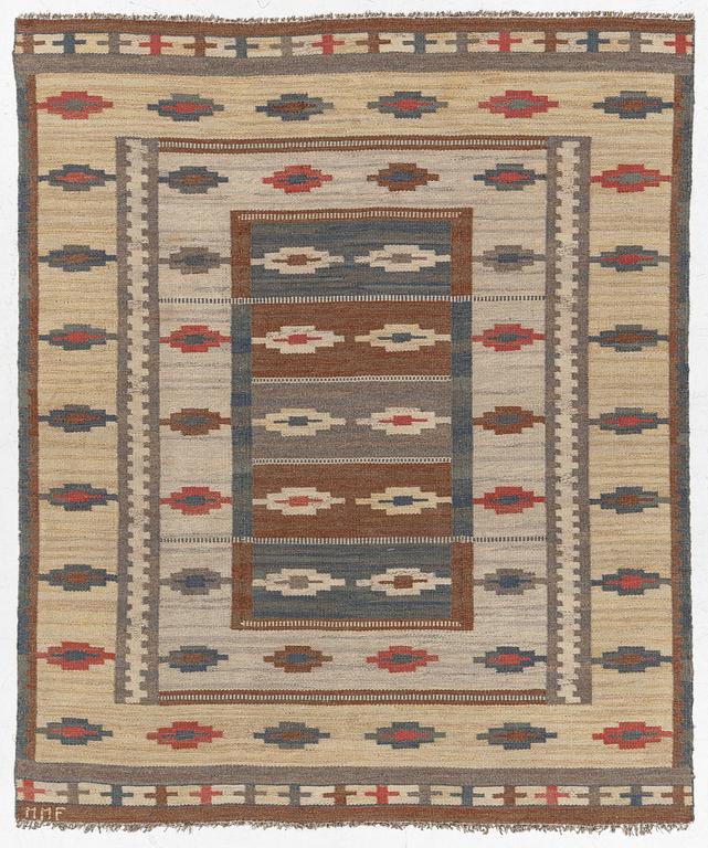 Märta Måås-Fjetterström, a 'Ljusa mattan' flat weave carpet, c. 215 x 180 cm,. signed MMF.