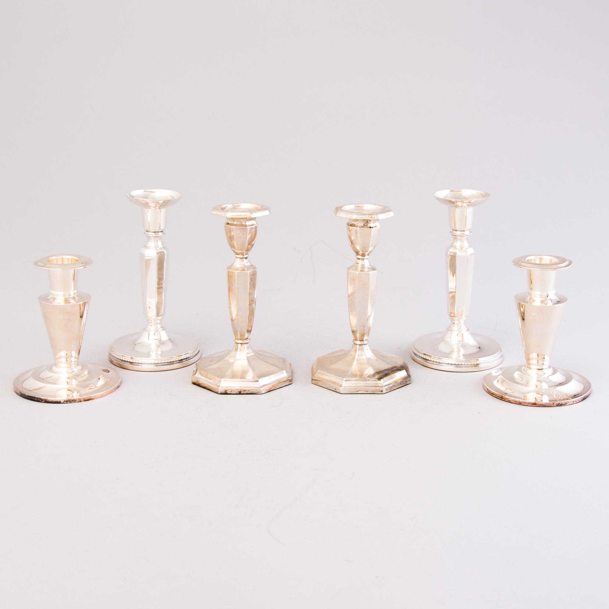 Three pairs of silver candlesticks, Finnish and Swedish hallmarks 1927-1972.