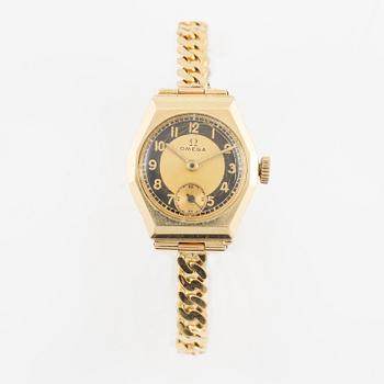 Omega, armbandsur, 14K guld, länk i 18K guld, 21 mm.