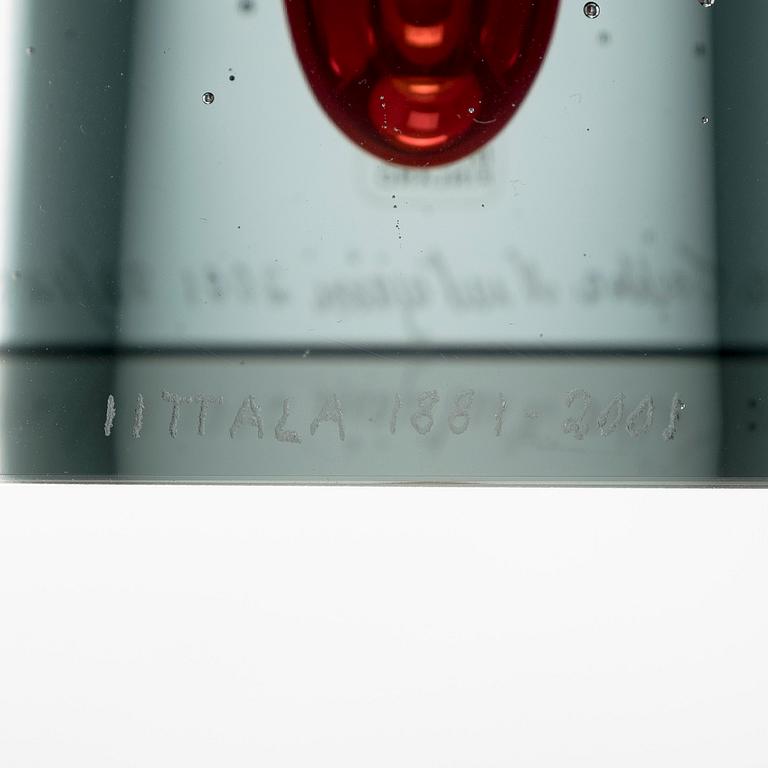 Oiva Toikka, a jubilee glass cube 2001, signed Oiva Toikka Nuutajärvi 2001 93/120 Iittala 1881-2001.