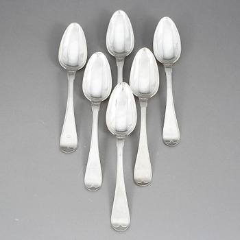 MATSKEDAR, 6 st, silver, Pehr Olof Bäckström, Gävle 1835. Tot ca 363 gram.