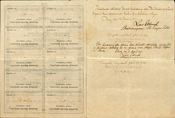 AKTIEBREV, två st, omkring 1898 resp 1901.