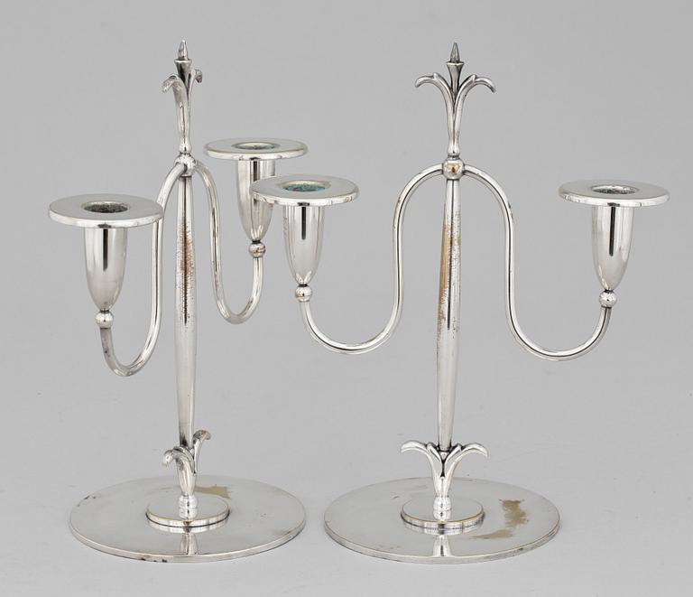 KANDELABRAR, ett par, nysilver, art deco, CG Hallberg Stockholm, 1920/30-tal.