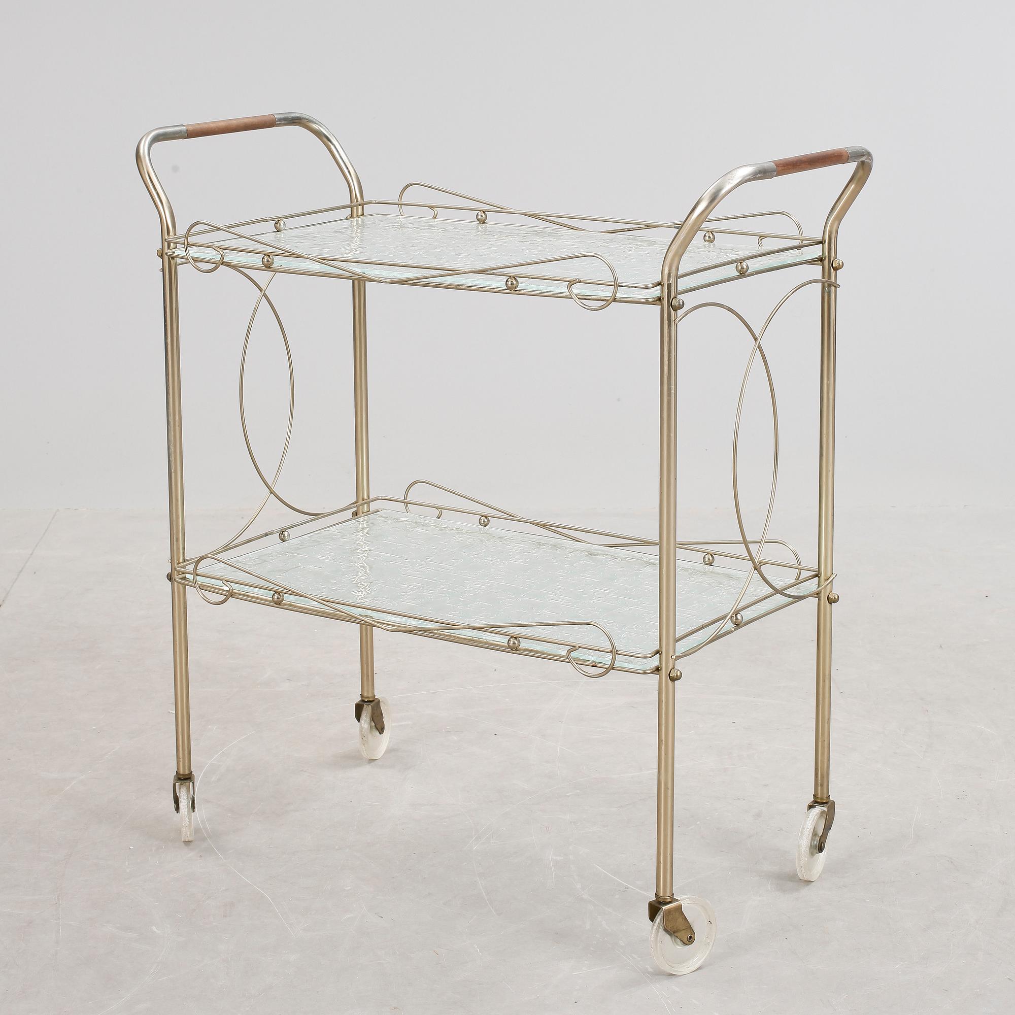 SERVERINGSVAGN, mässing och glas, 1900-talet mitt.